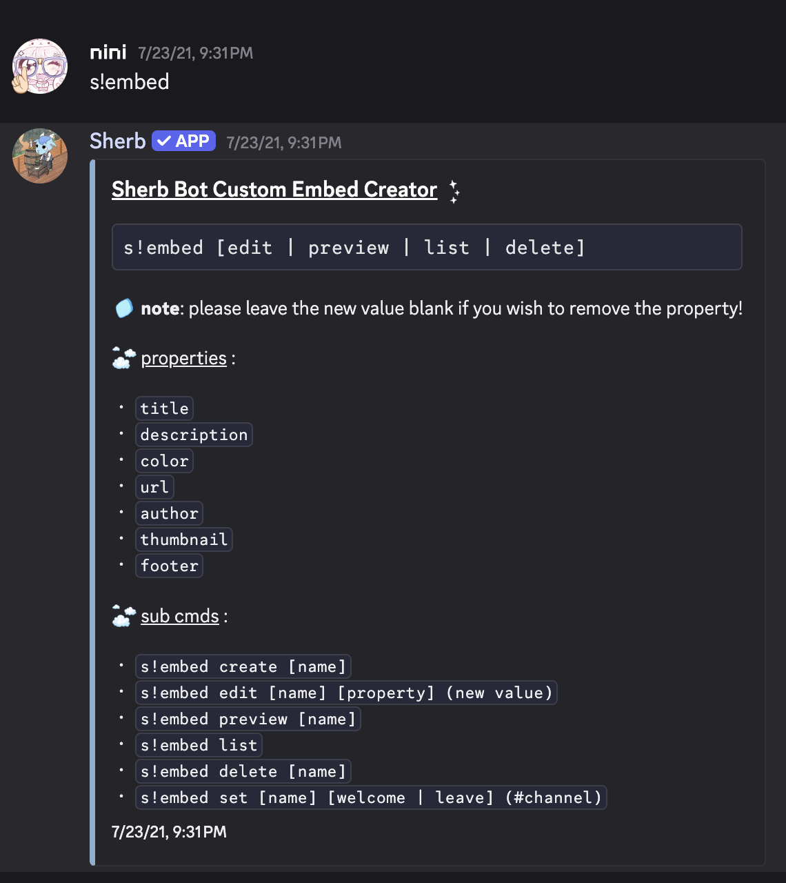 Discord bot custom embed creator