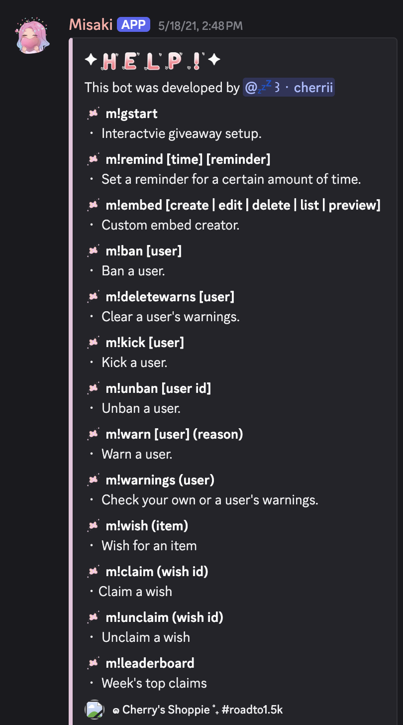 Discord bot help page