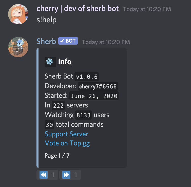 Sherb Bot info page